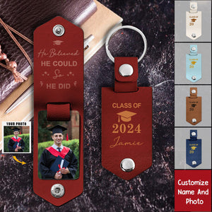 And So The Adventure Begins Personalized Leather Photo Keychain