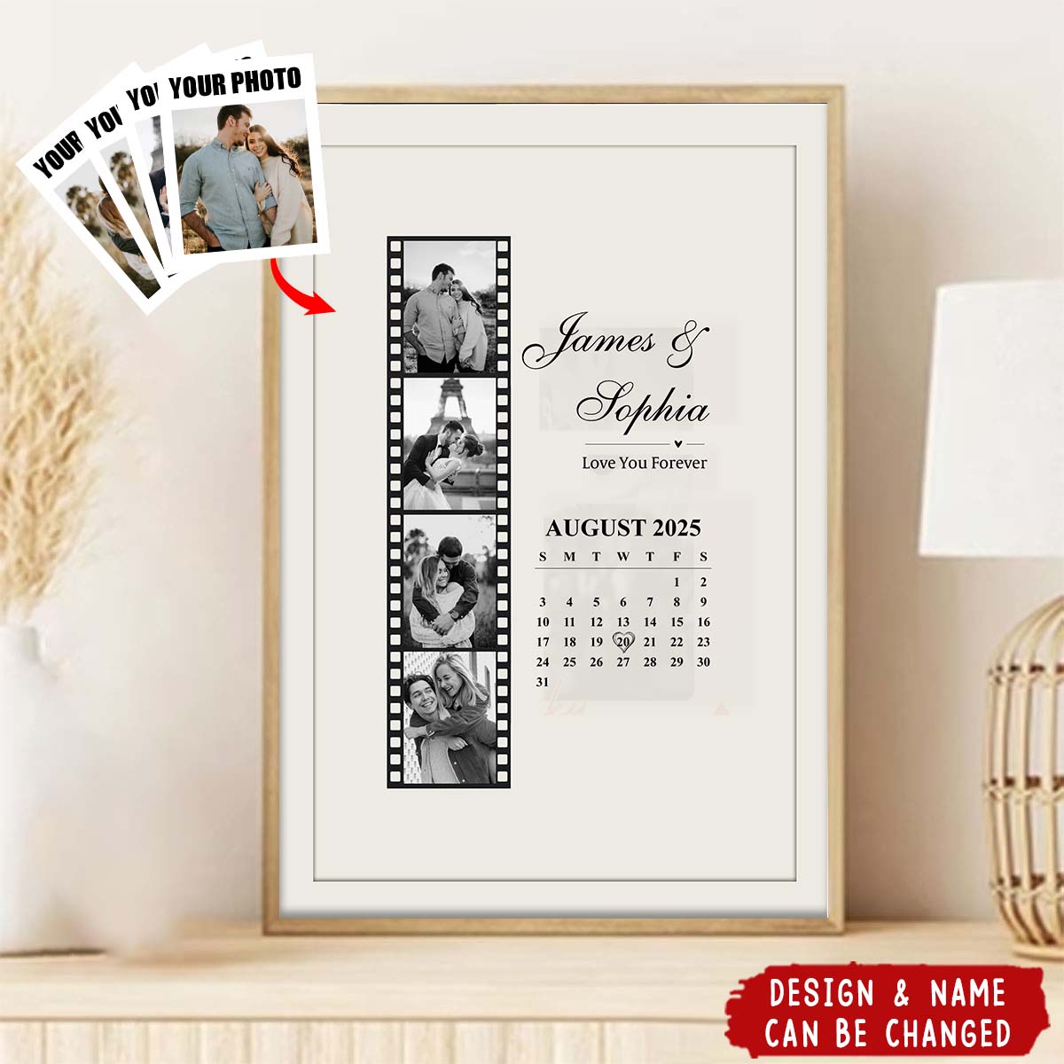 Custom Photo Personalised Couple Calendar Poster - Valentine's Day Anniversary Gift