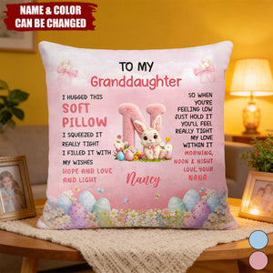 Faux Embroidered Bunny Hugging Initial Letter - Personalized Pillow