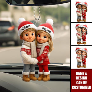 Couple Hug - Personalized Acrylic Car Ornament - Christmas Gift For Him, Gift For Her