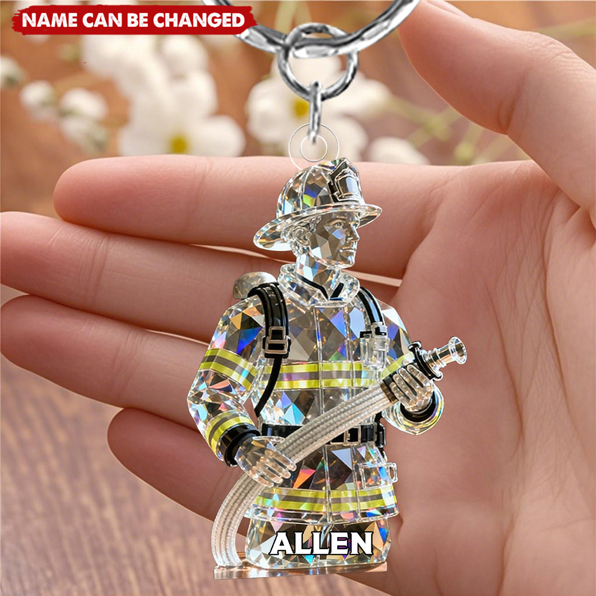 Custom Firefighter Crystal Light Effect Acrylic Keychain