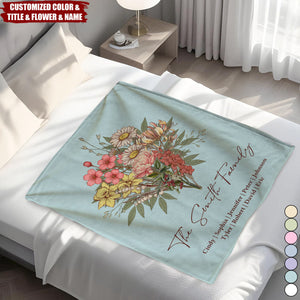 Family Boho Birth Flower Bouquet Flowers Personalized Blanket - Gift For Mom, Grandma, Family