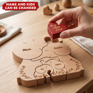 Best Mom Ever Gift For Mother's Day - Personalized Elephant Family Wooden Puzzle