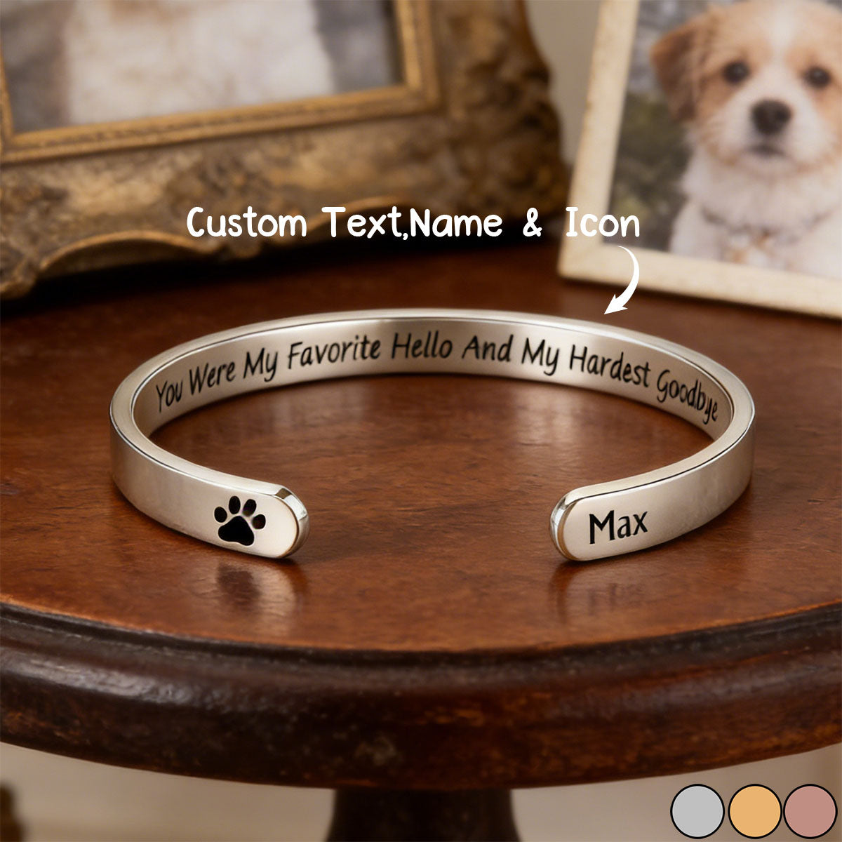 Pet Paw Print Quote - Personalized Cuff Bangle Bracelet With Box