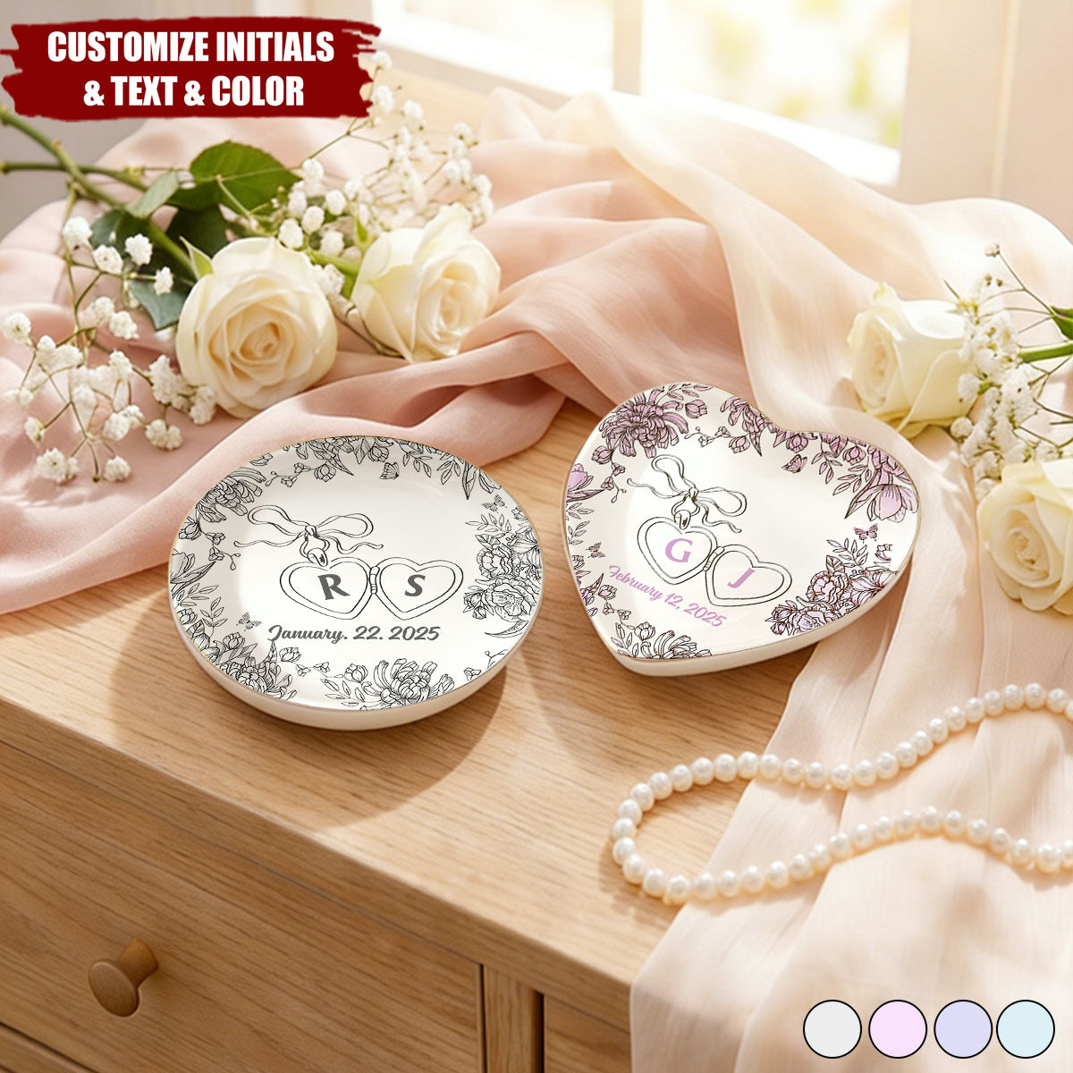 Toile De Jouy Personalized Locked Ring Jewelry Dish - Anniversary Wedding Gift
