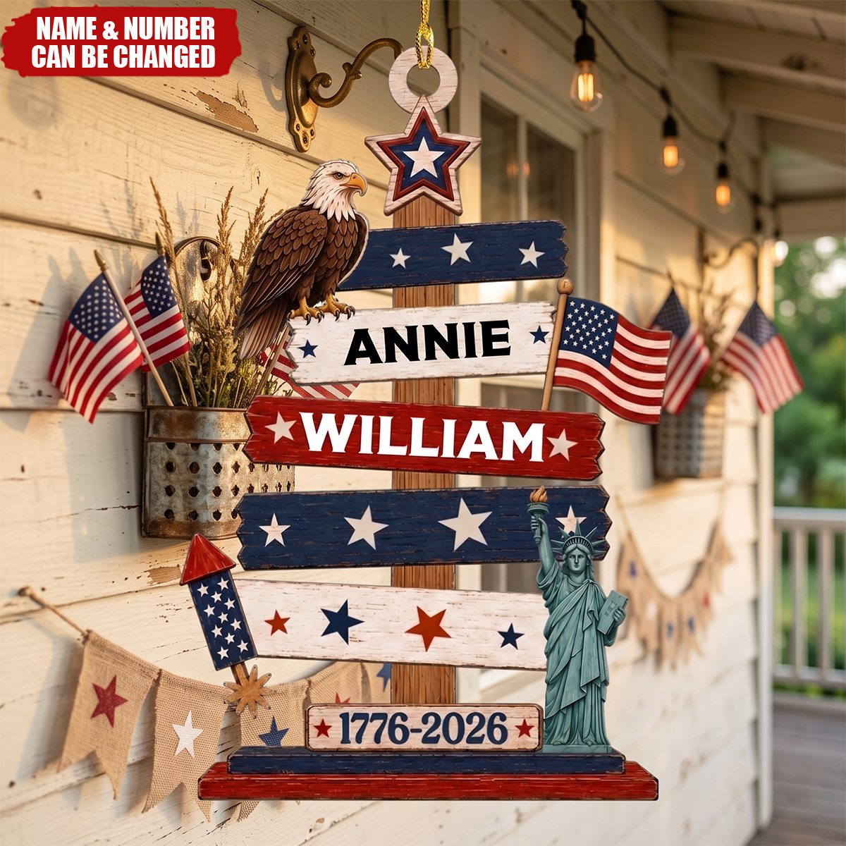 Custom Wooden Ornament - Personalized America 250th Anniversary Christmas Gifts