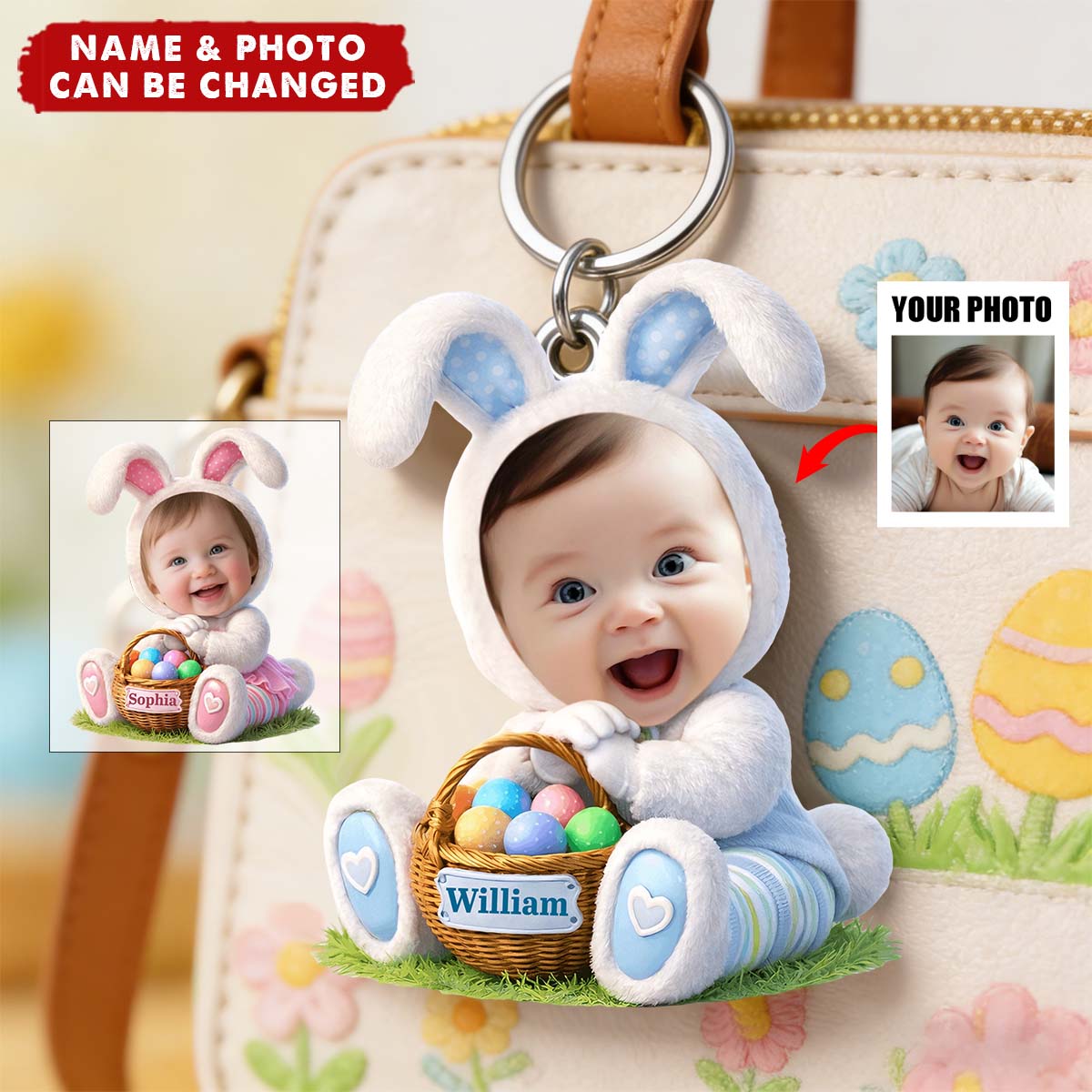 Easter Bunny Kid Acrylic Keychain - Custom Photo Gifts For Kids