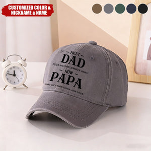 First Dad Now Grandpa With Kids' Names - Personalized Distressed Denim Cap