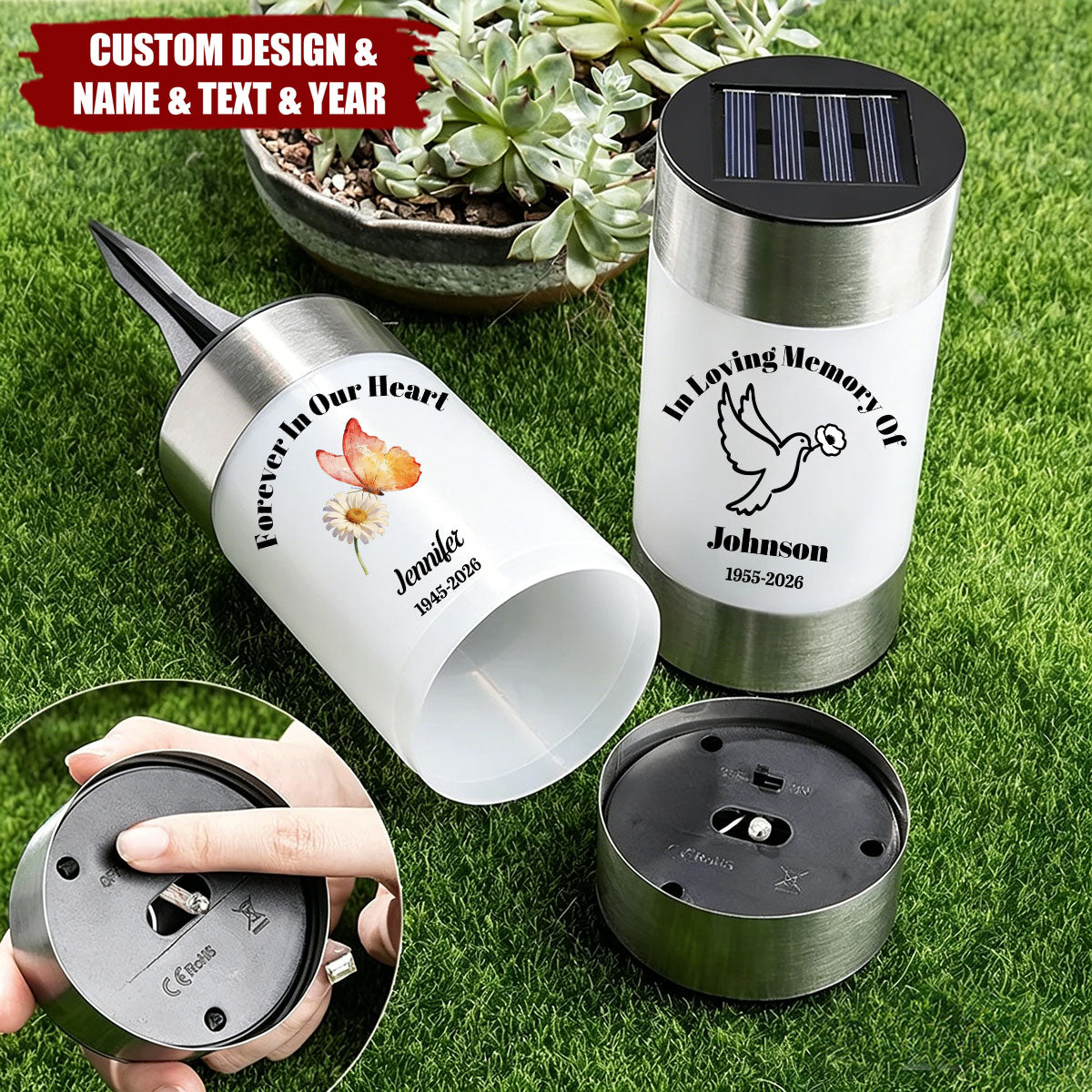 Personalized Exquisite Pigeon Butterfly Floral Solar Garden Light - Cemetery Garden Memorial Gift for Bereaved Families