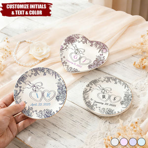 Toile De Jouy Personalized Locked Ring Jewelry Dish - Anniversary Wedding Gift