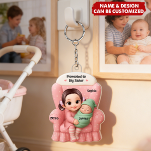 Big Brother, Big Sister And Baby - Personalized Acrylic Keychain, Baby Announcement Gift