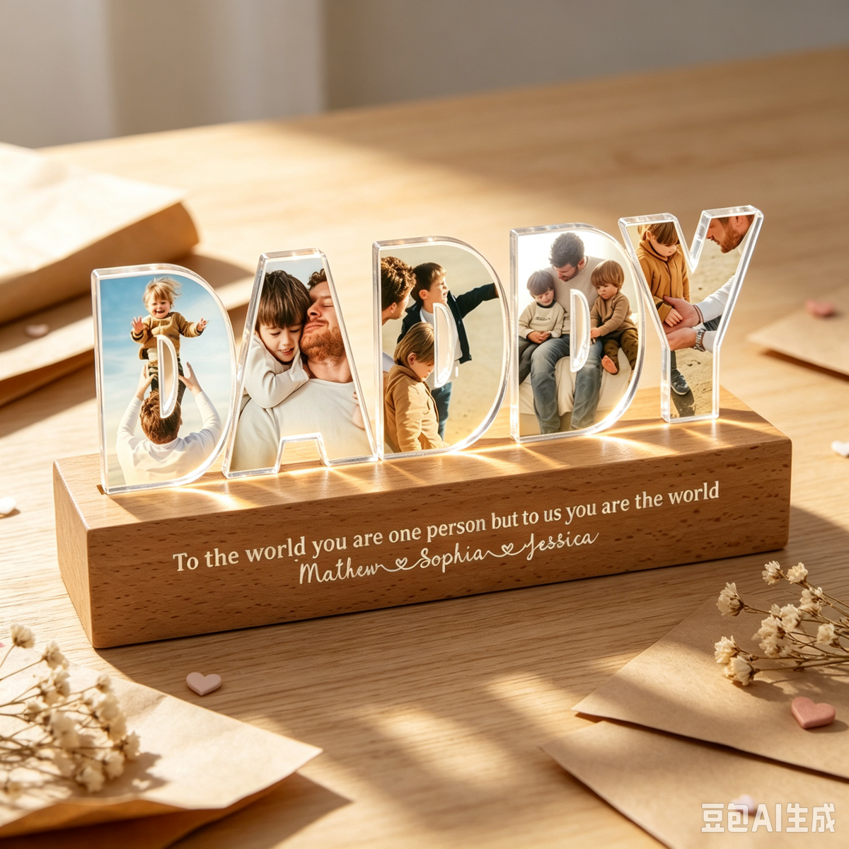 Daddy To Us You Are The World Photo Collage - Personalized LED Night Light