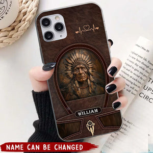 Leather Pattern American Enter Name Personalized Glass Phone Case