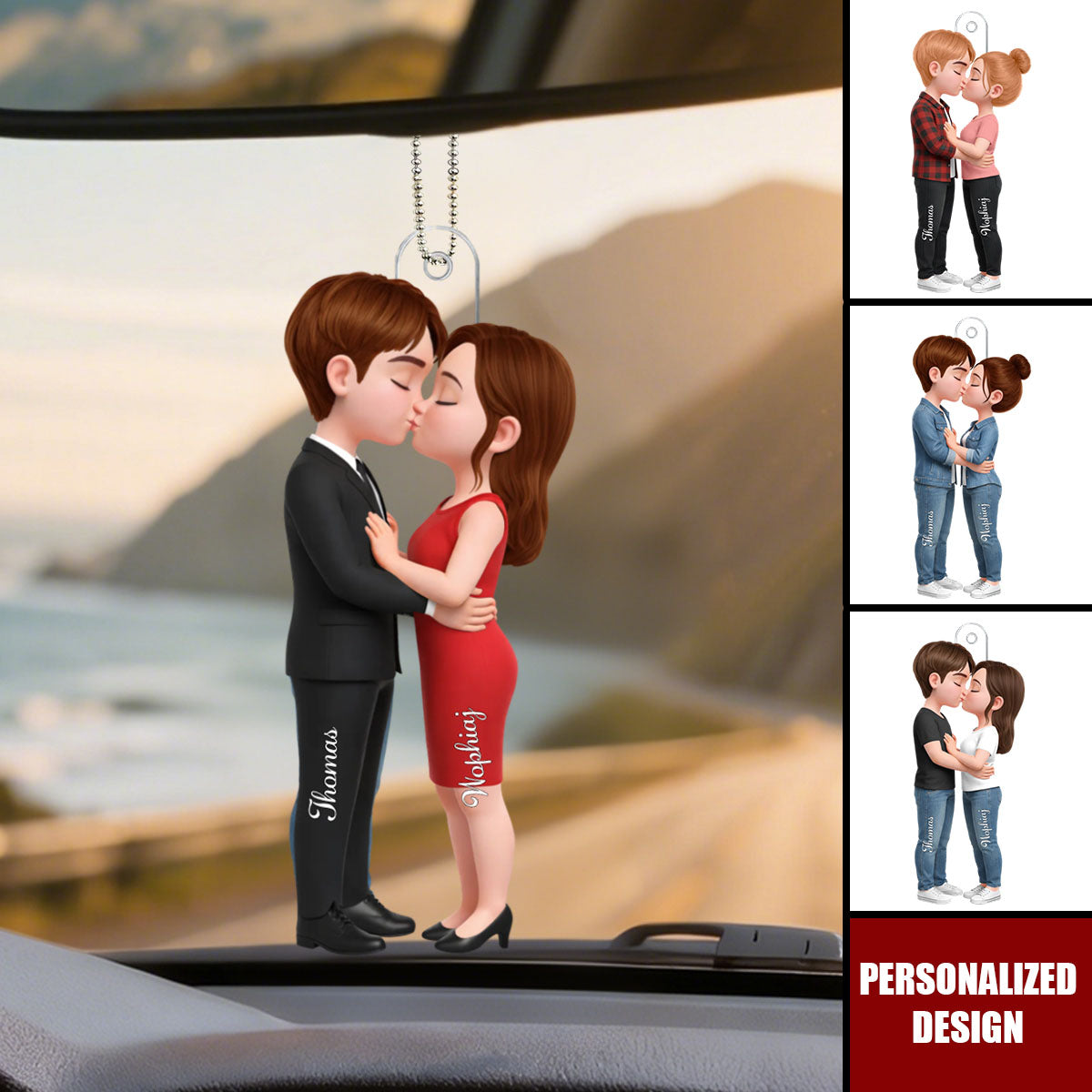 Romantic Couple - Personalized Acrylic Car Ornament  - Heartfelt Valentine's Day Gift for Her, for Him