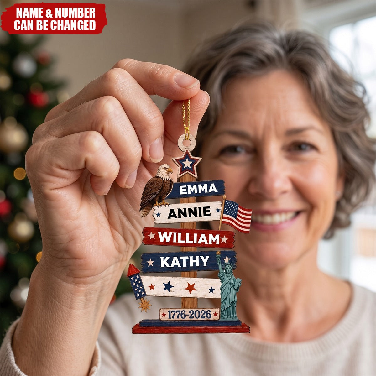 Custom Wooden Ornament - Personalized America 250th Anniversary Christmas Gifts