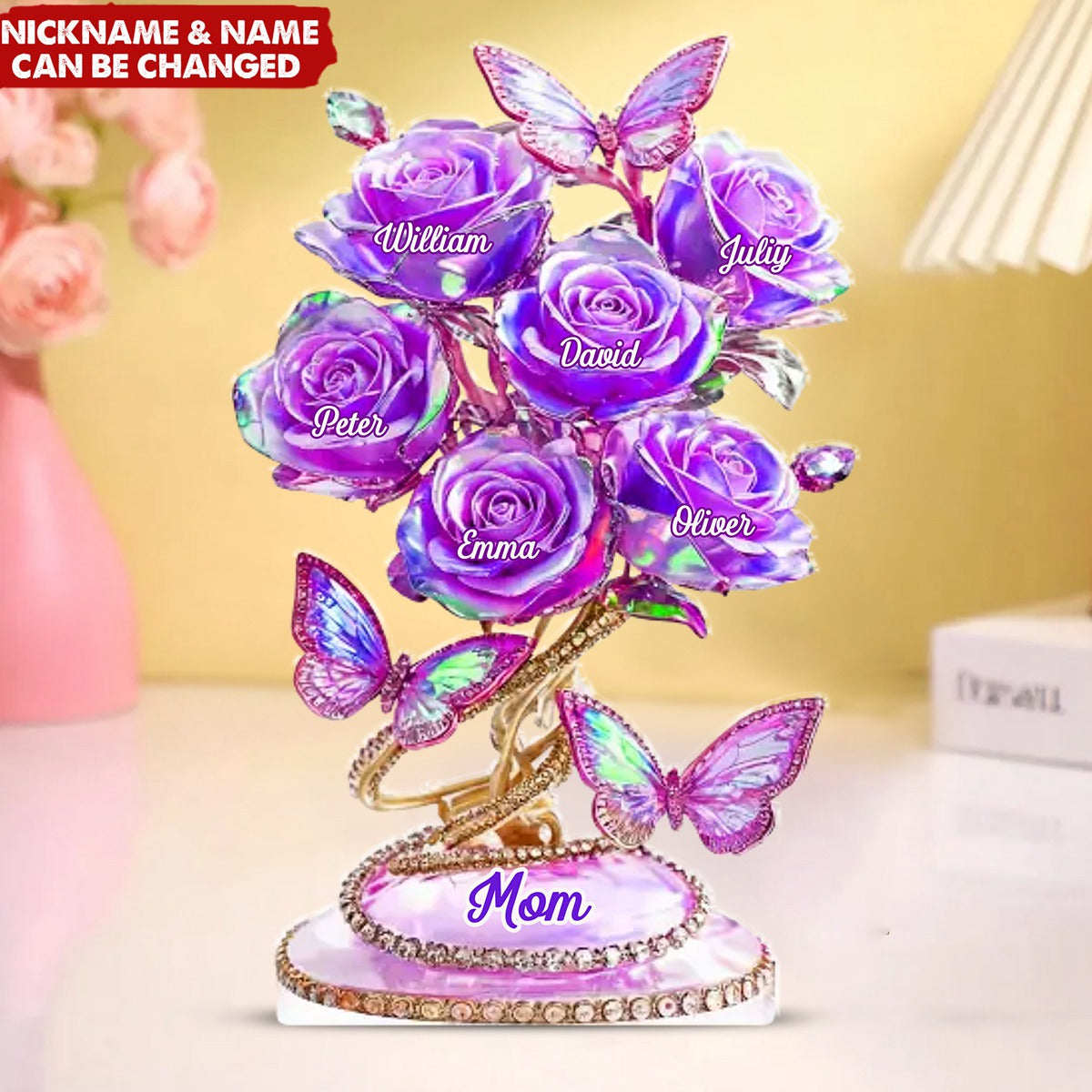 Each Rose Holds A Piece Of Your Heart - Family Personalized Custom Acrylic Plaque Custom Shape