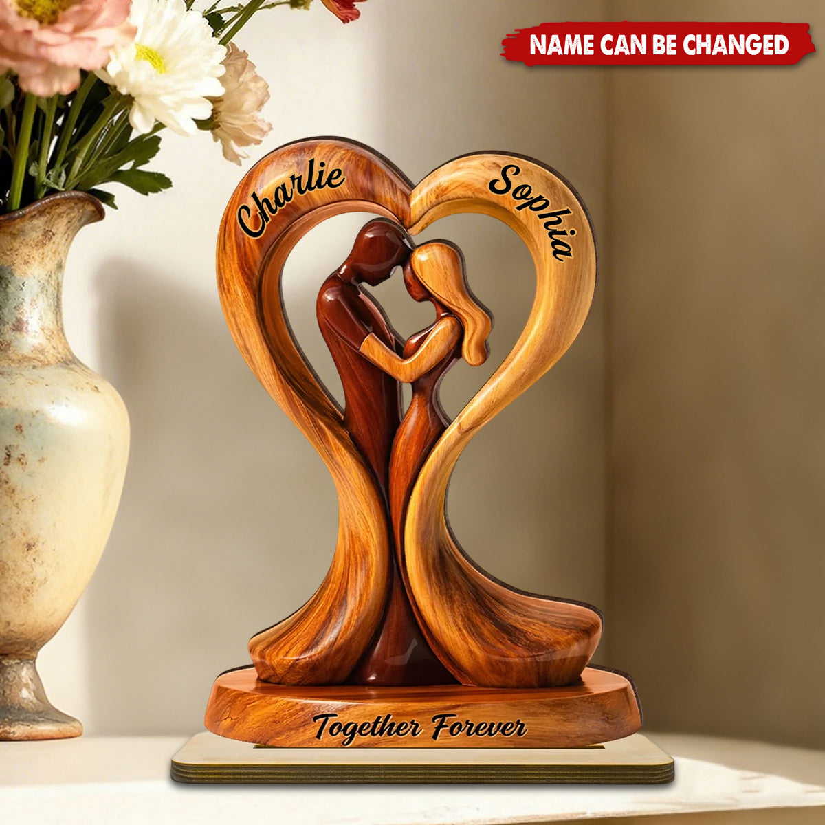 Together Forever Wooden Couple - Personalized 2-Layered Wooden Plaque - Anniversary, Valentine's Day Gift, Gift For Him, Gift For Her