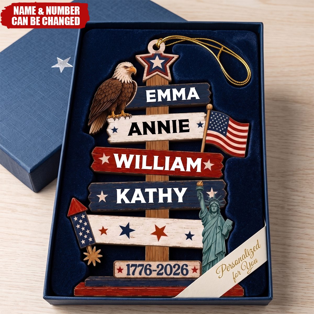 Custom Wooden Ornament - Personalized America 250th Anniversary Christmas Gifts