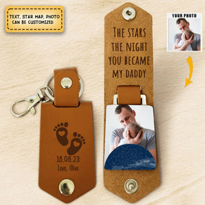 The Stars The Night You Became My Daddy - Personalized Leather Photo Keychain