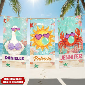 Personalized Raccoon Goose Summer Vibes Quick Dry Beach Towel -  Outdoor Beach Party Essential Birthday Gift for Best Friend Mom Sister