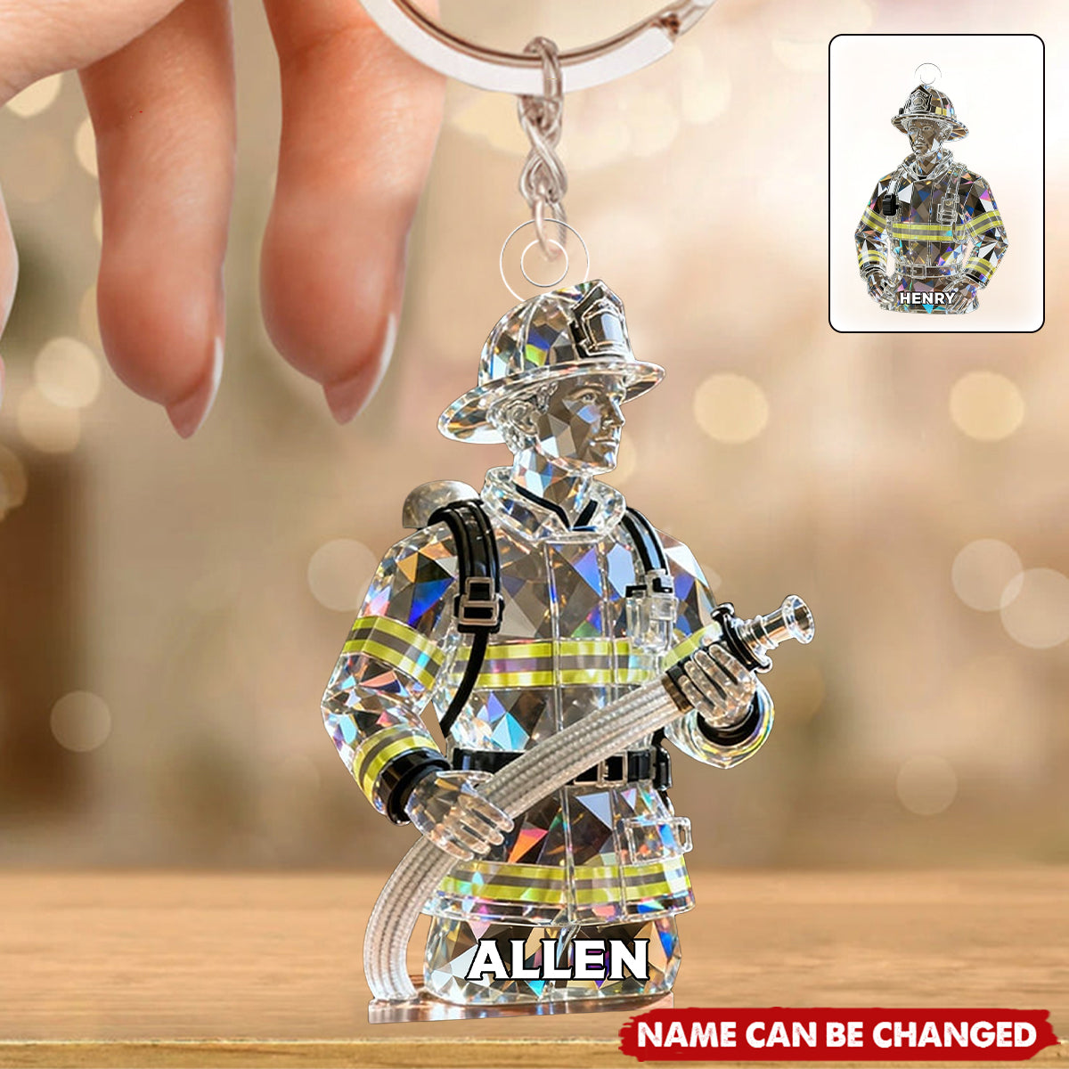 Custom Firefighter Crystal Light Effect Acrylic Keychain