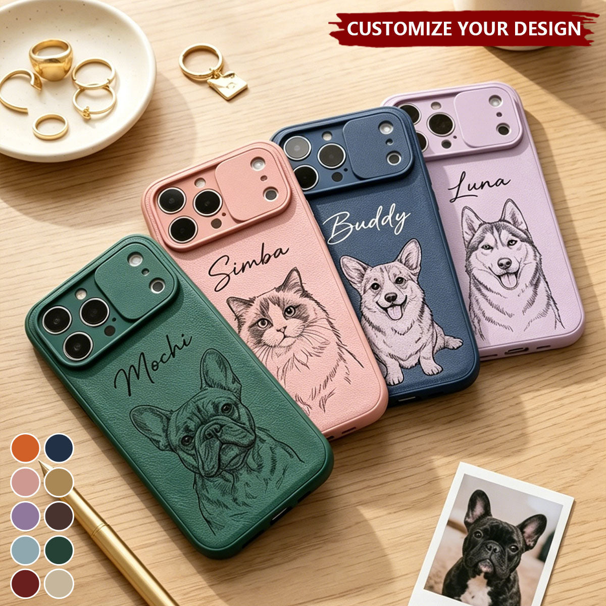 Custom Pet Portrait - Personalized Leather Phone Case