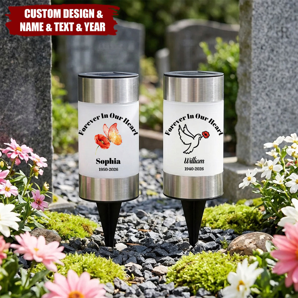 Personalized Exquisite Pigeon Butterfly Floral Solar Garden Light - Cemetery Garden Memorial Gift for Bereaved Families