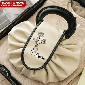 Drawstring Personalized Birthday Flower Leather Travel Organizer Makeup Bag