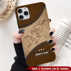 Daddy's Team Fist Bump Outline Leather Effect Personalized Phone Case