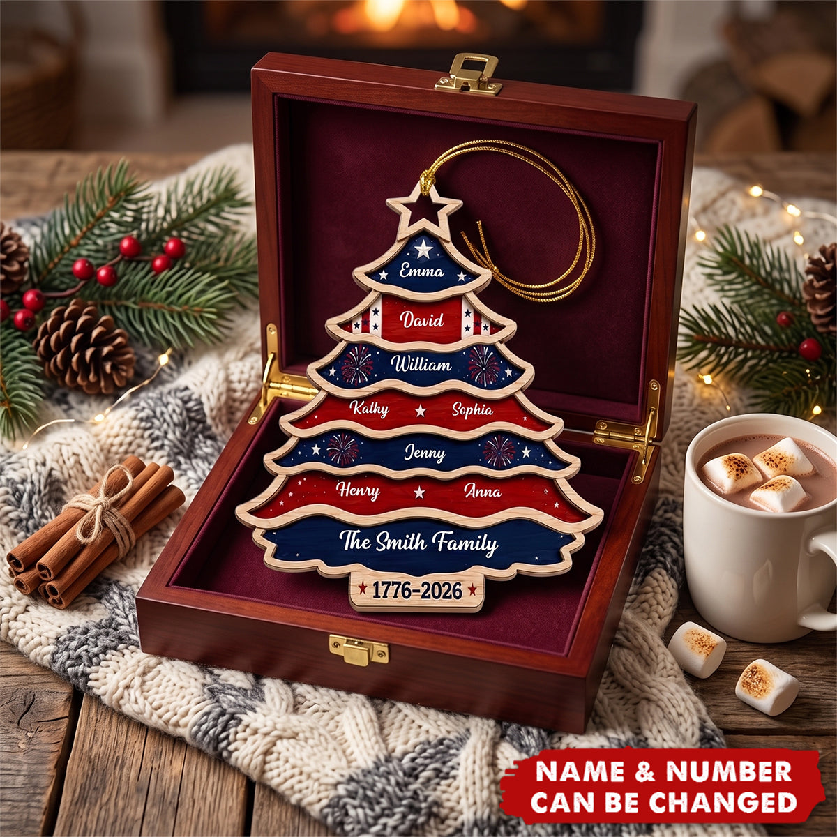 Custom Wooden Ornament - Personalized America 250th Anniversary Christmas Gifts For Family