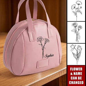 Shell-Shaped Personalized Birthday Flower Leather Travel Organizer Makeup Bag