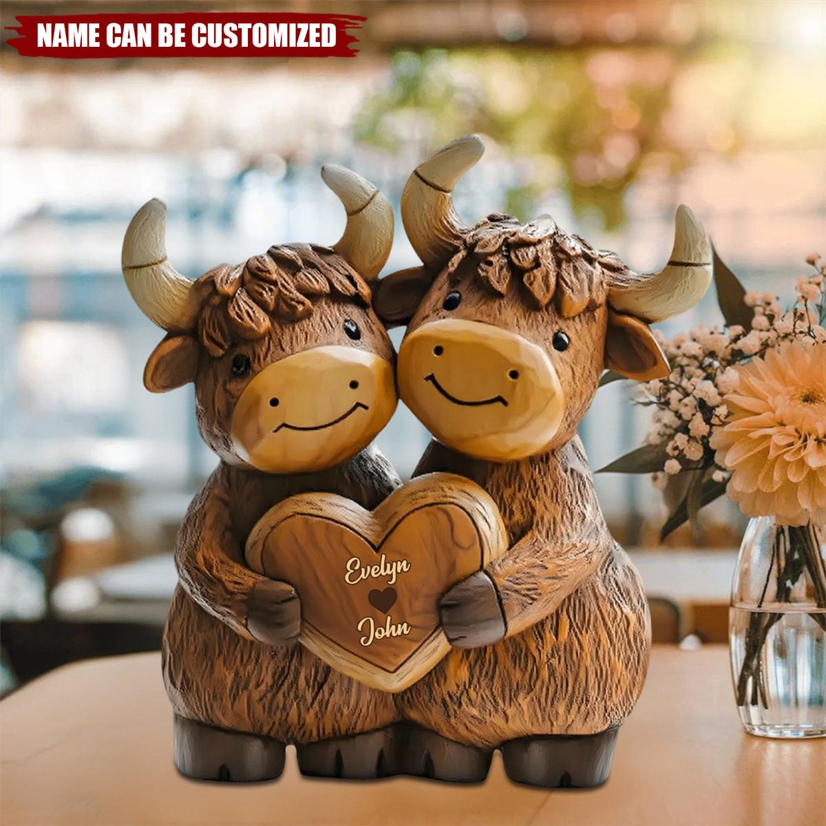 Cute Highland Cow Couple - Personalized Highland Cow Custom Shaped Acrylic Plaque