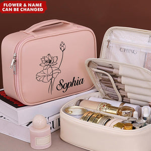 Birthday Flower Detachable Multi-Layer Personalized Travel Organizer Makeup Bag