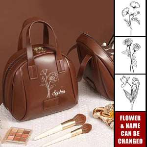 Shell-Shaped Personalized Birthday Flower Leather Travel Organizer Makeup Bag