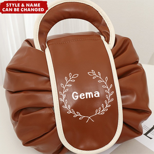 Drawstring Personalized Name Leather Travel Organizer Makeup Bag