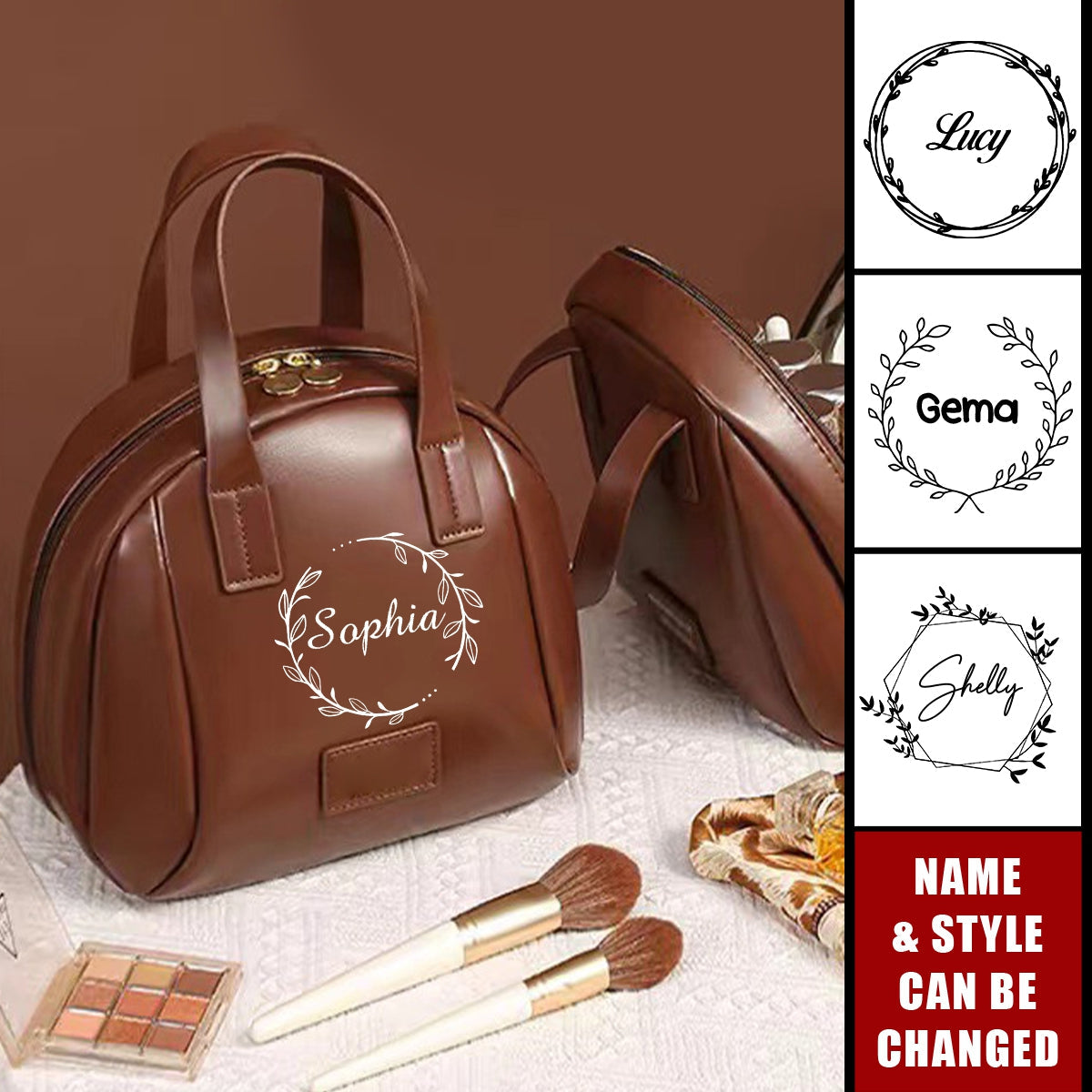 Shell-Shaped Leather Personalized Name Travel Organizer Makeup Bag