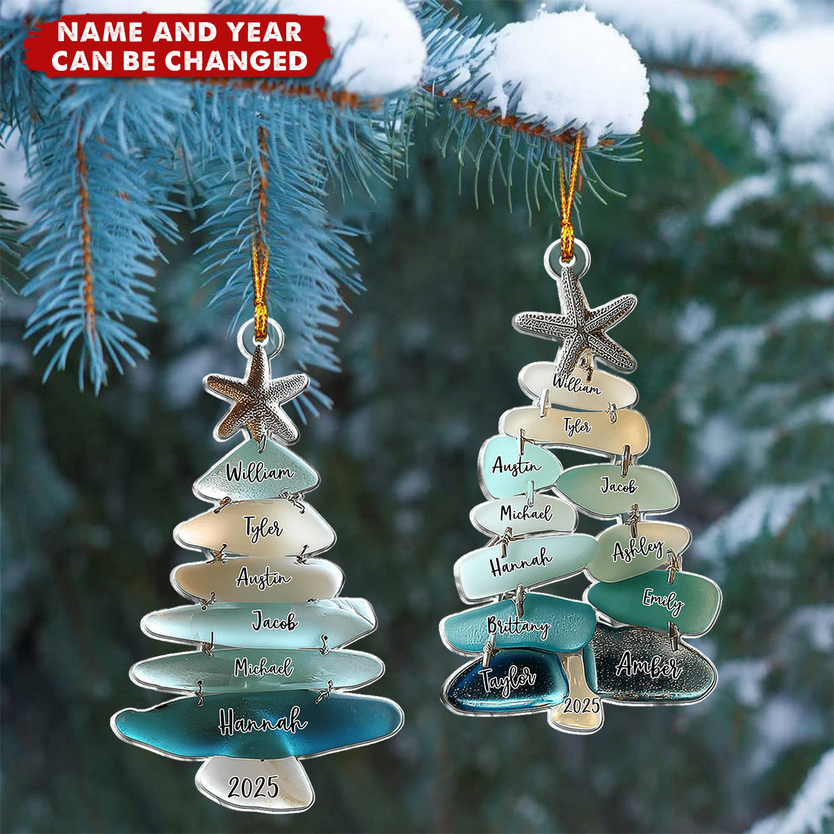 Family Sea Glass Christmas Tree - Personalized Christmas Acrylic Ornament