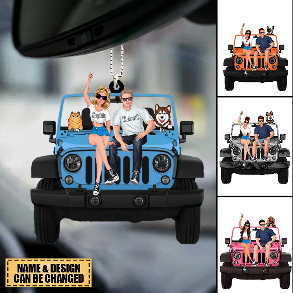 Personalized Off-Road Car Couple And Pet Ornament - Perfect Gift For Journey Lovers