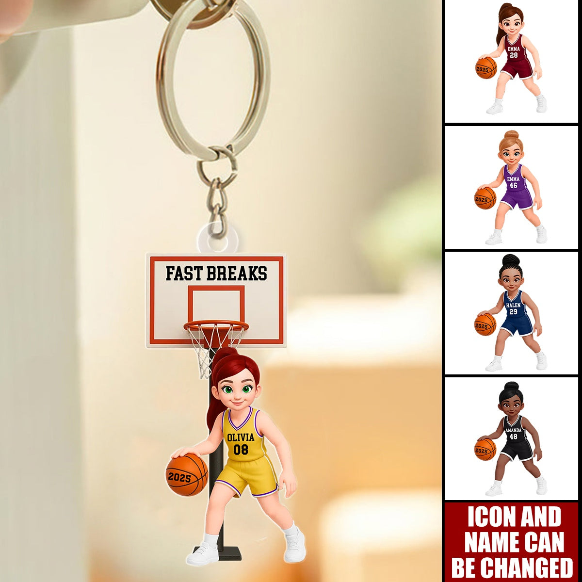 Basketball Girl Playing On Court - Personalized Acrylic Keychain - Gift For Girls
