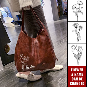 Personalized Name Birthday Flower Leather Hobo bag Tote Shoulder Handbags