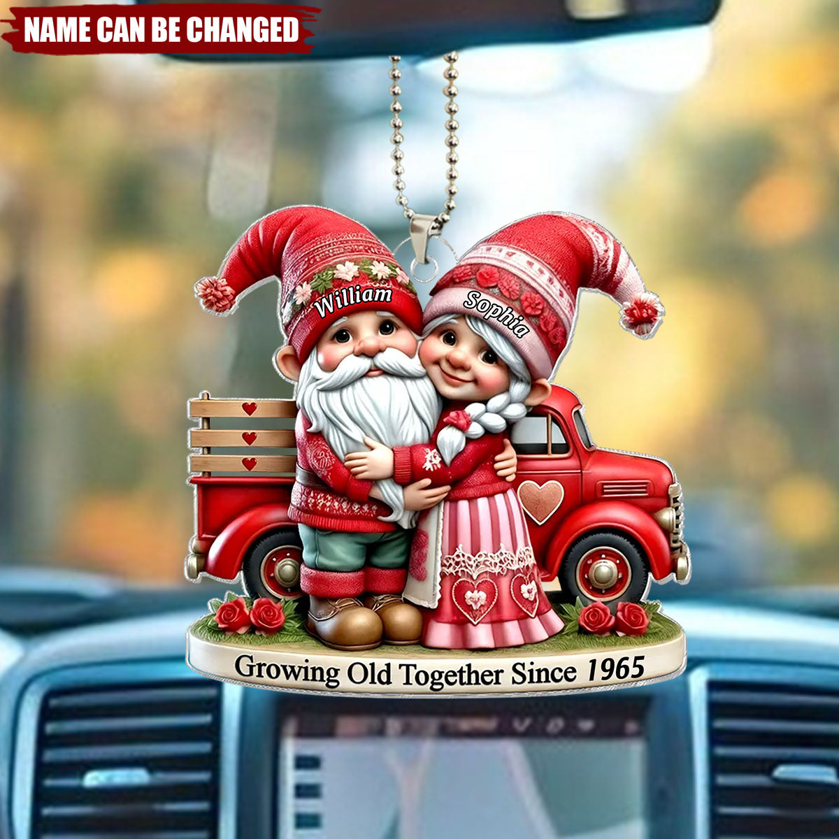 3D Effect Dwarves Old Couple And Truck Personalized Car Hanger Ornament