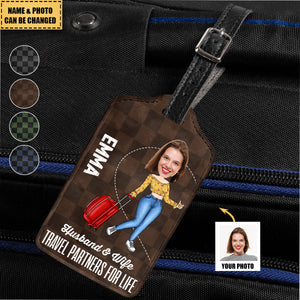 Family - Husband & Wife Travel Partners For Life - Personalized Luggage Tag