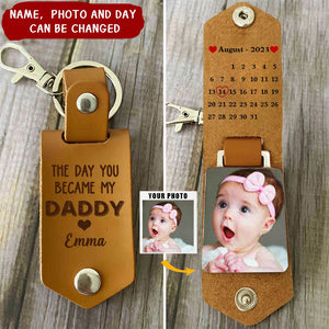 Calendar Custom Photo The Day You Became My Daddy Mommy Personalized Leather Keychain