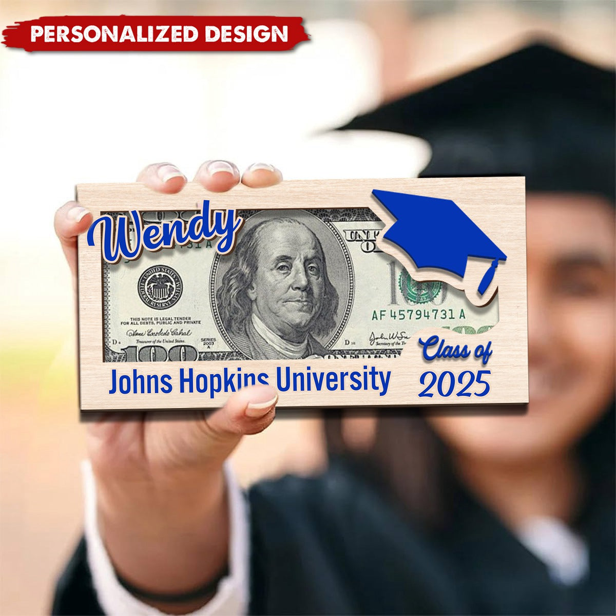 Custom Name Class Of 2025 Graduation Wood Money Holder