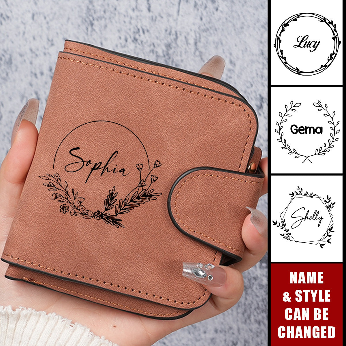 Personalized Name Trifold Credit Card Holder Zipper Pocket Wallet
