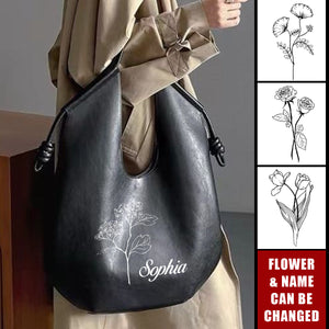 Personalized Name Birthday Flower Hobo Bag Leather Travel Tote Shoulder Handbag