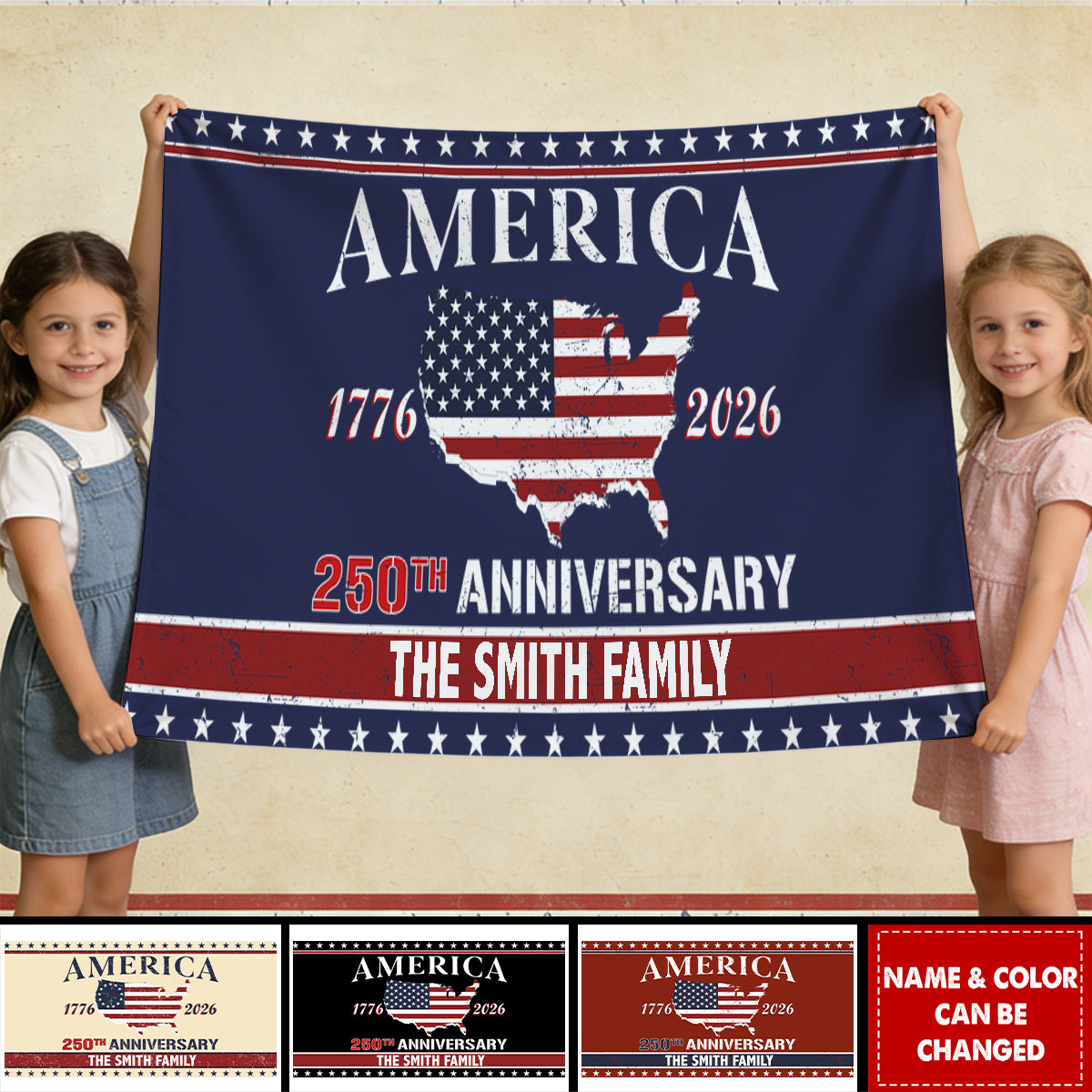 Personalized Family Name America 250th Anniversary Banner House Flag