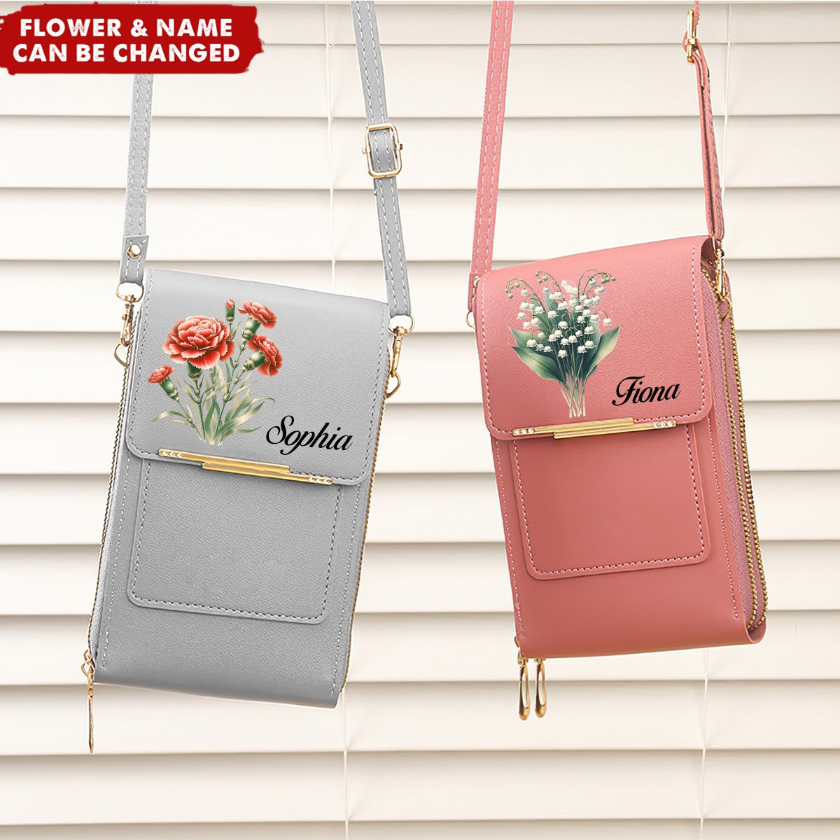 Custom Name And Birth Flower - Personalized Phone Crossbody Bag, Gift For Bridesmaid /Mom/Wife/Friends