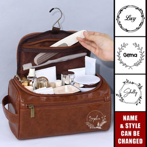 Personalized Name Leather Travel Hanging Organizer Makeup Bag