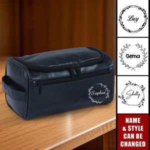 Personalized Name Leather Travel Hanging Organizer Makeup Bag